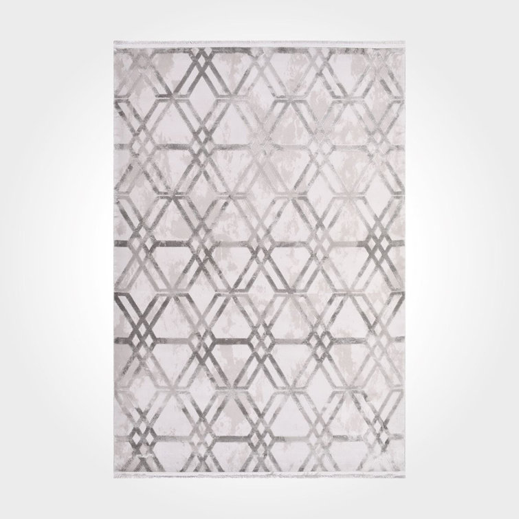 Ebern Designs Kassidy Grey Geometric Rayon From Bamboo Machine Made